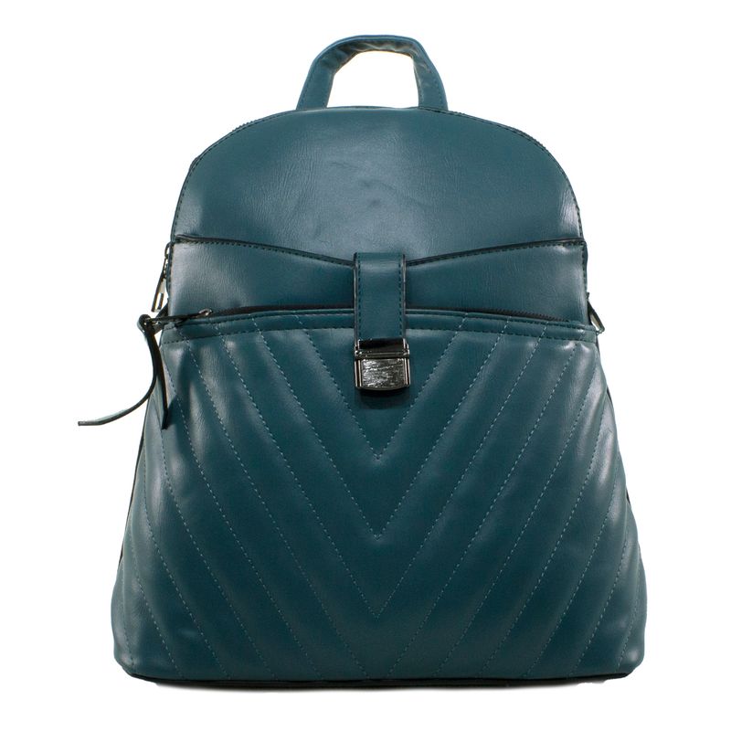 MAILEA - Mochila ecocuero bolsillo acolchada para mujer petroleo