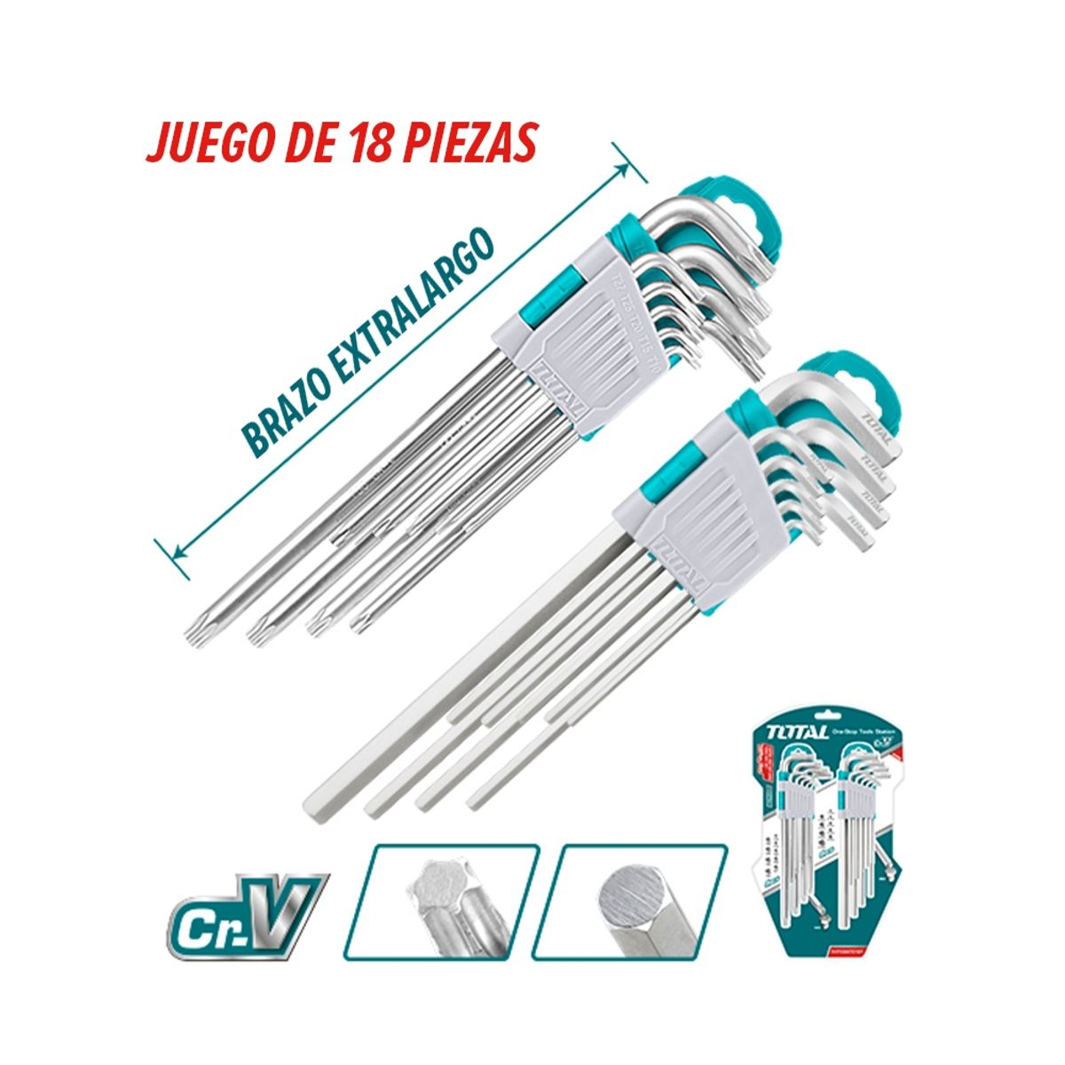 TOTAL TOOLS - Kit Juego de Llaves Allen Hexagonal Estrella 18 Piezas TOTAL