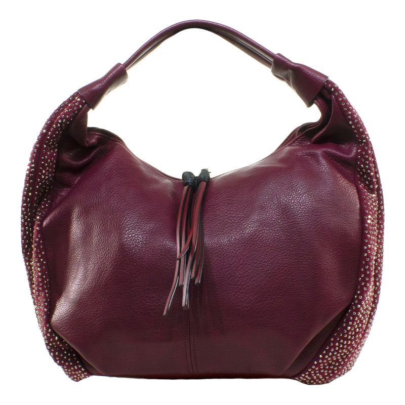 MAILEA - Cartera ecocuero fuelles strass para mujer burdeo