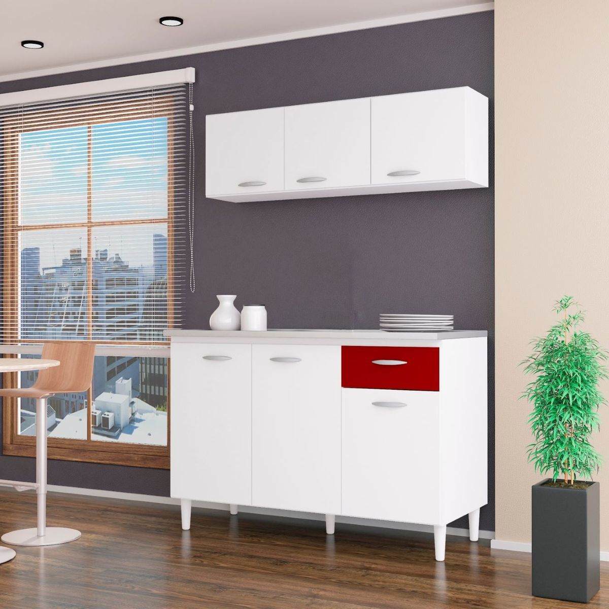 TAHUARI - Mueble de cocina Maria Gracia blancorojo