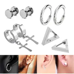 MILLAM - Pack Aros Acero Quirúrgico Plateado x4 Pares Modelos Varios