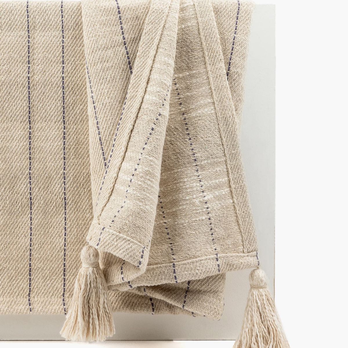 LOUNGE - Manta Algodón Bordado Borlas 140 X 190 Cm Blanco LOUNGE