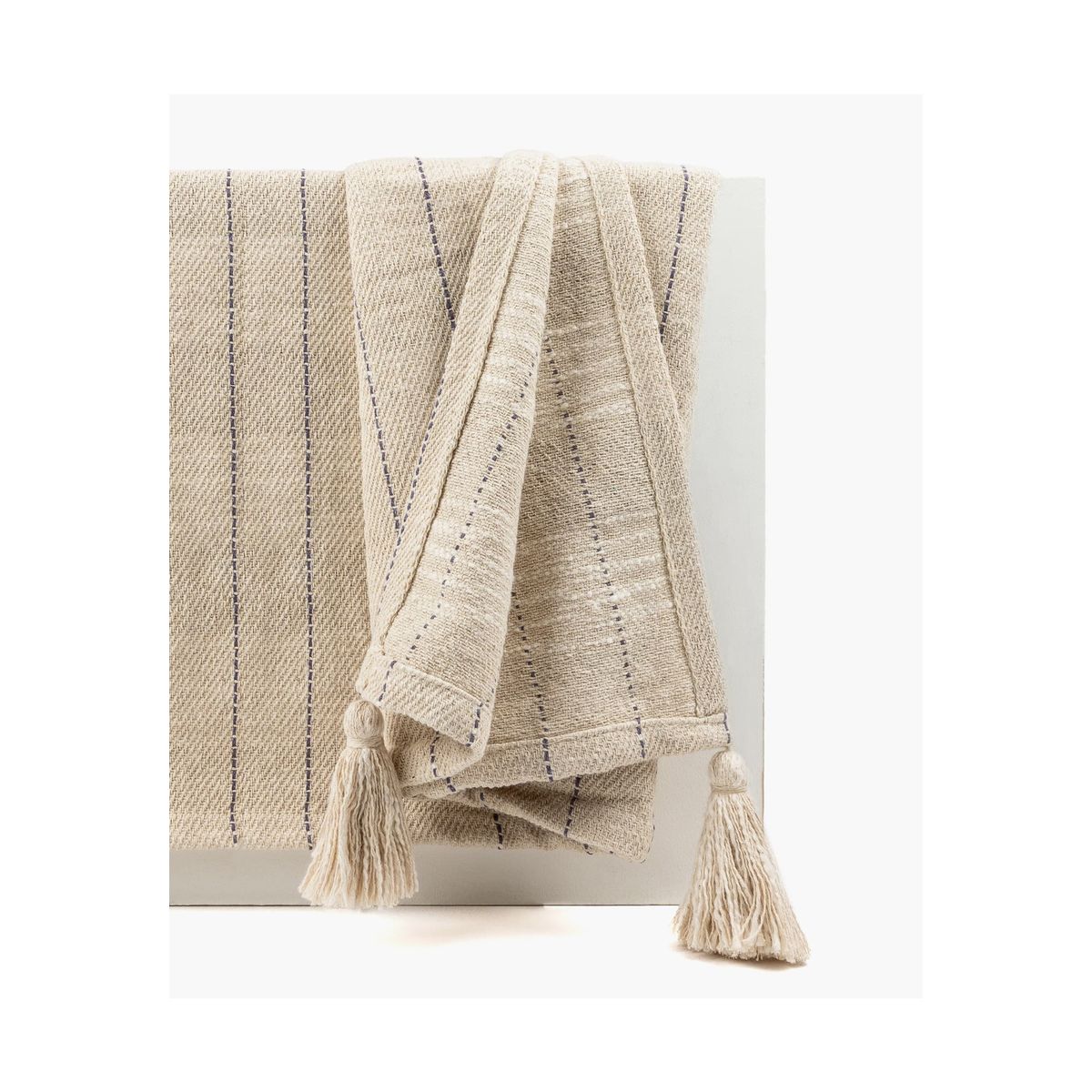 LOUNGE - Manta Algodón Bordado Borlas 140 X 190 Cm Blanco LOUNGE