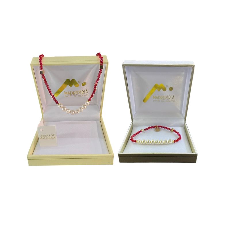 MALLORCA - Set de Collar con Cristales Rubí mas Pulsera Rubí de Mallorca