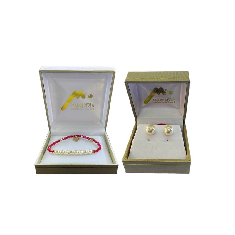 MALLORCA - Set de Pulsera con Cristales Rubí mas Aros pegados de 8mm de Mallorca