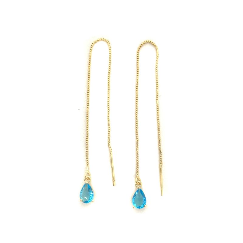 ANDREA COGGIOLA JOYAS - Aros Cadena Colgante Gota Celeste Enchapado Oro 18K