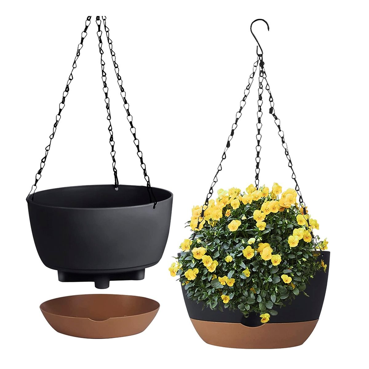 GENERICO - Macetero Colgante con Bandeja Extraíble Negra L