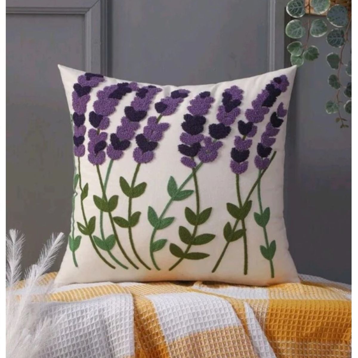 COMPRAPO - Set 2 Fundas para Cojín Bordado Lavanda 45x45 cm