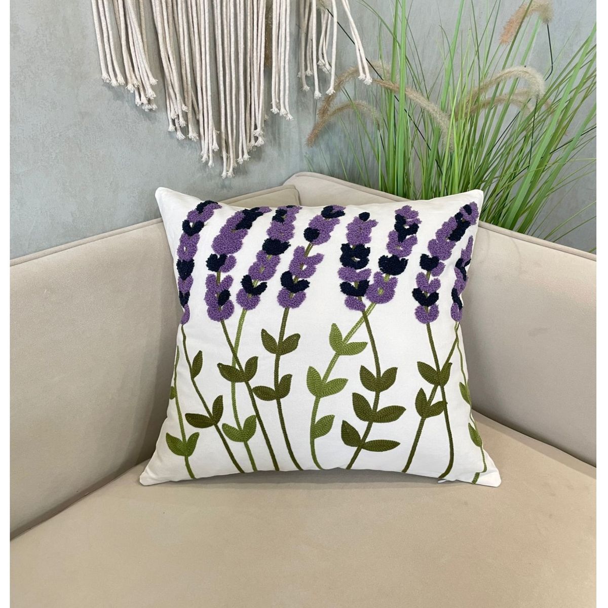 COMPRAPO - Set 2 Fundas para Cojín Bordado Lavanda 45x45 cm