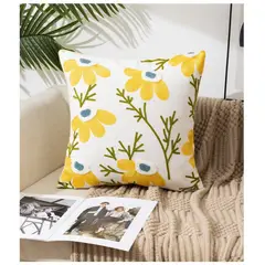 COMPRAPO - Set 2 Fundas para Cojín Bordado Flor Amarillo y Celeste 45x45 cm