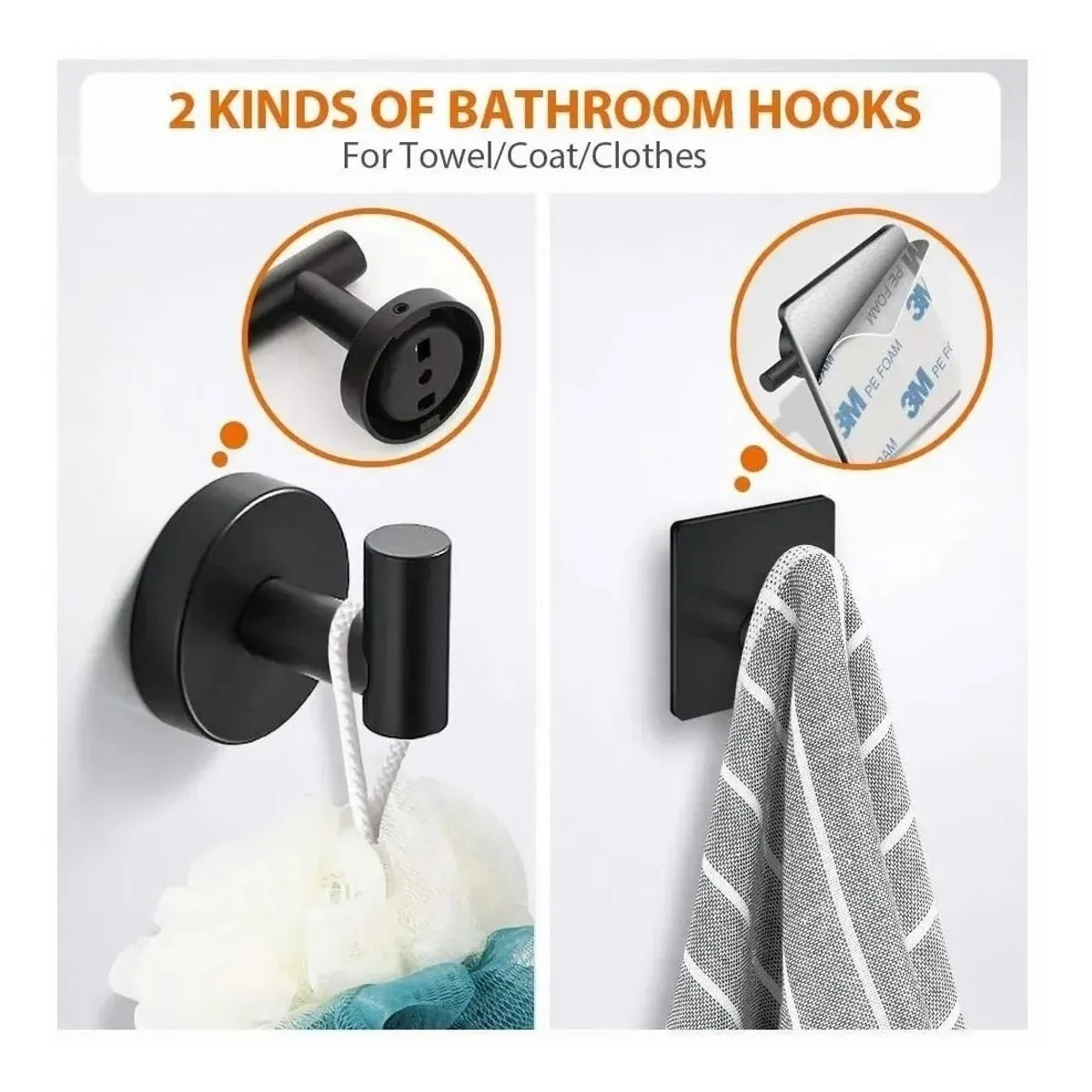 BLUEDREAMER - Set De Accesorios D/baño Acero Inoxidable Negro, Plata, 5 U.