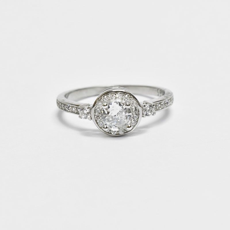 ROSETT - Anillo halo incoloro con 2 circones a los lados Plata ley 925