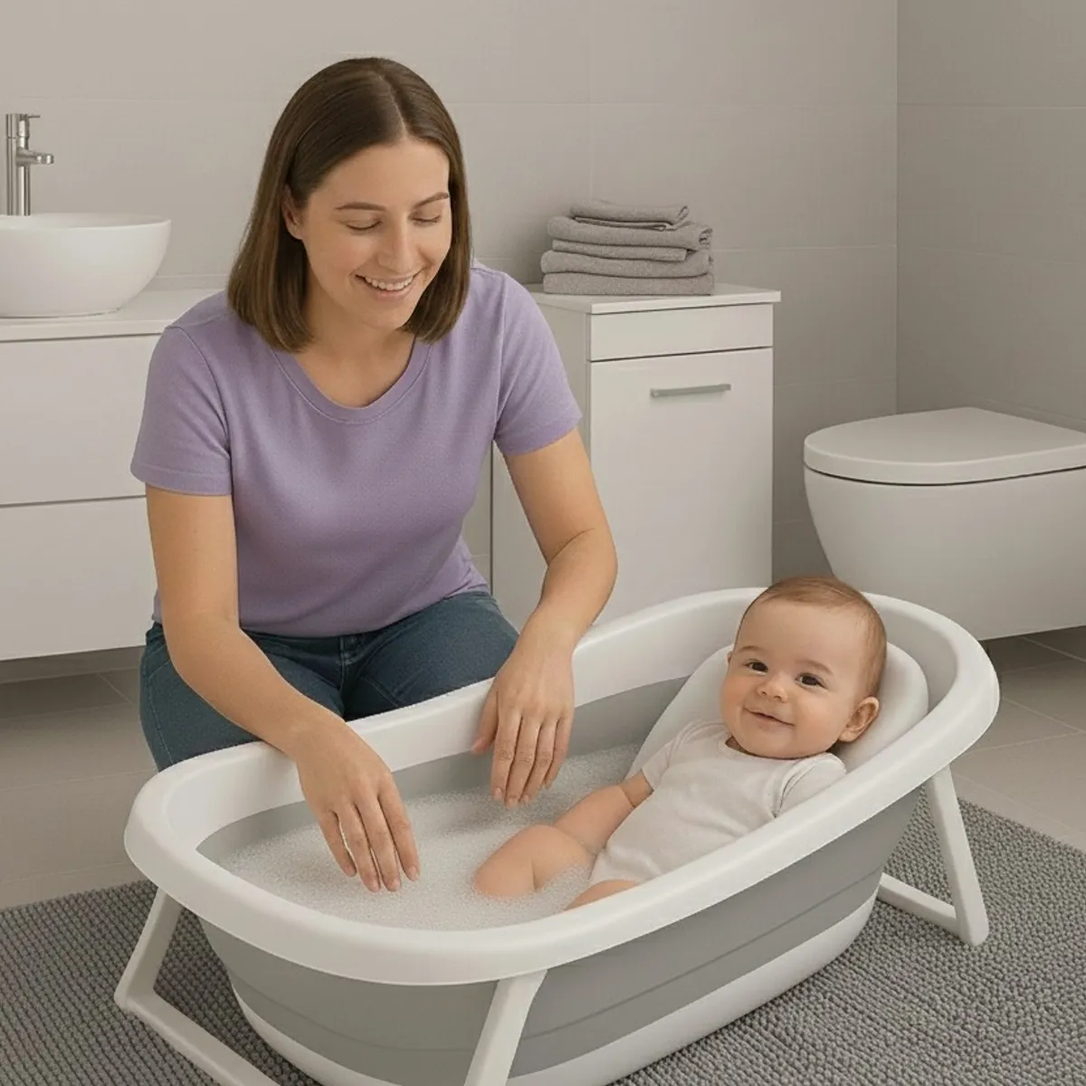 BBQOOL - Bañera Plegable Splashy Grey + Soporte Ergonómico