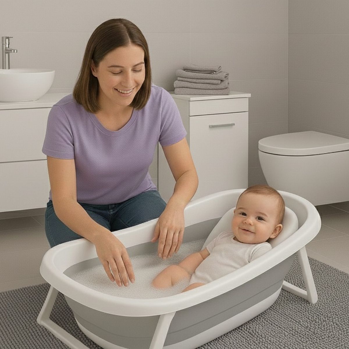 BBQOOL - Bañera Plegable Splashy Pink + Soporte Ergonómico