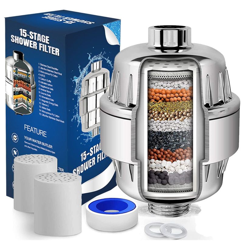 GENERICO - Filtro Purificador Agua Para Ducha 15 niveles Universal +  Repuesto