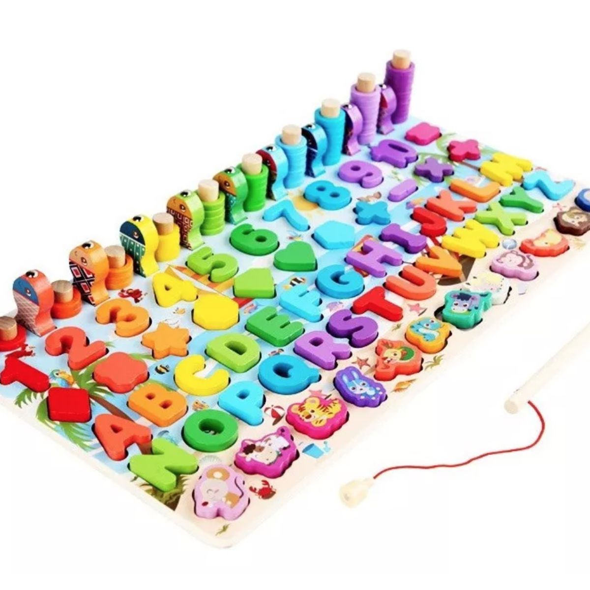 GENERICO - Juego Madera 7 En 1 Montessori Pesca Números Formas Abaco