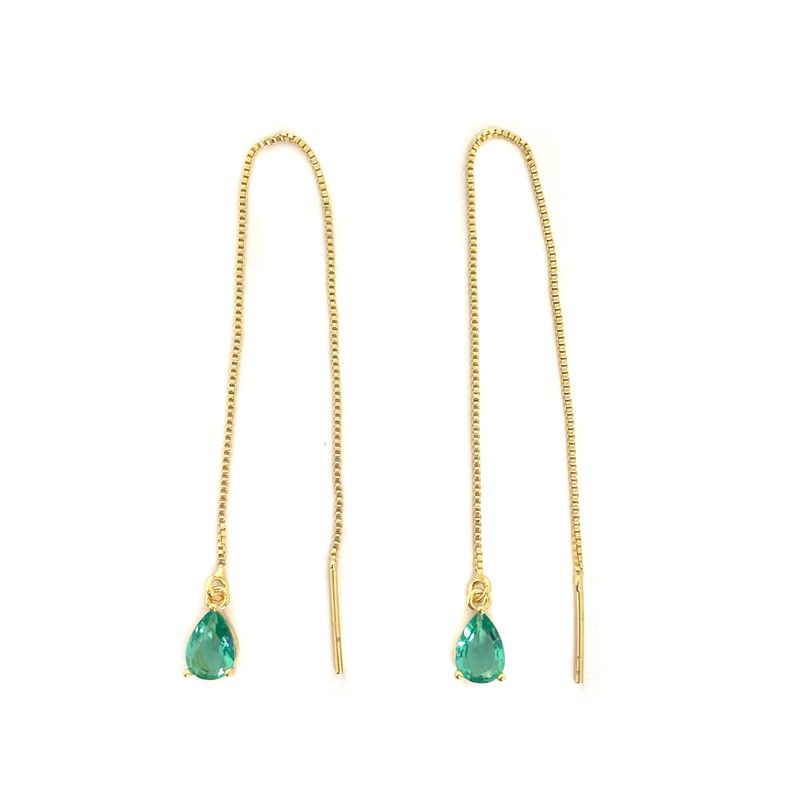ANDREA COGGIOLA JOYAS - Aros Cadena Colgante Gota Verde Enchapado Oro 18K