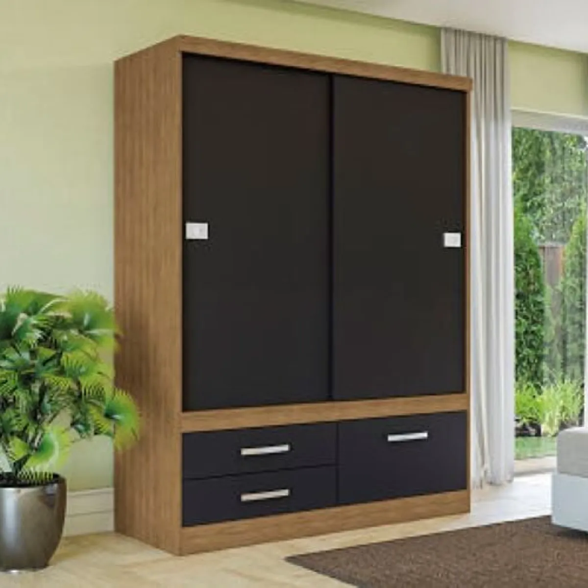 YARDAS - Closet Yardas Emilia Negro / Angelín 2 Ptas Correderas 3 Cajones