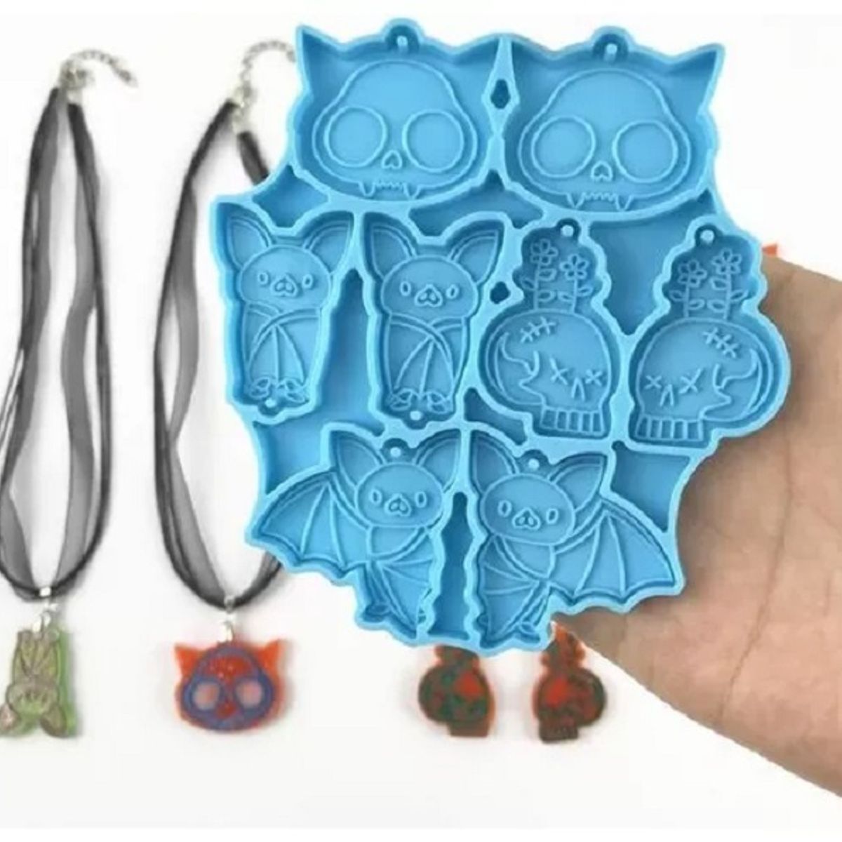 GENERICO - Molde Silicona Resina Uv Collar Llave Murcielago Y Calaveras