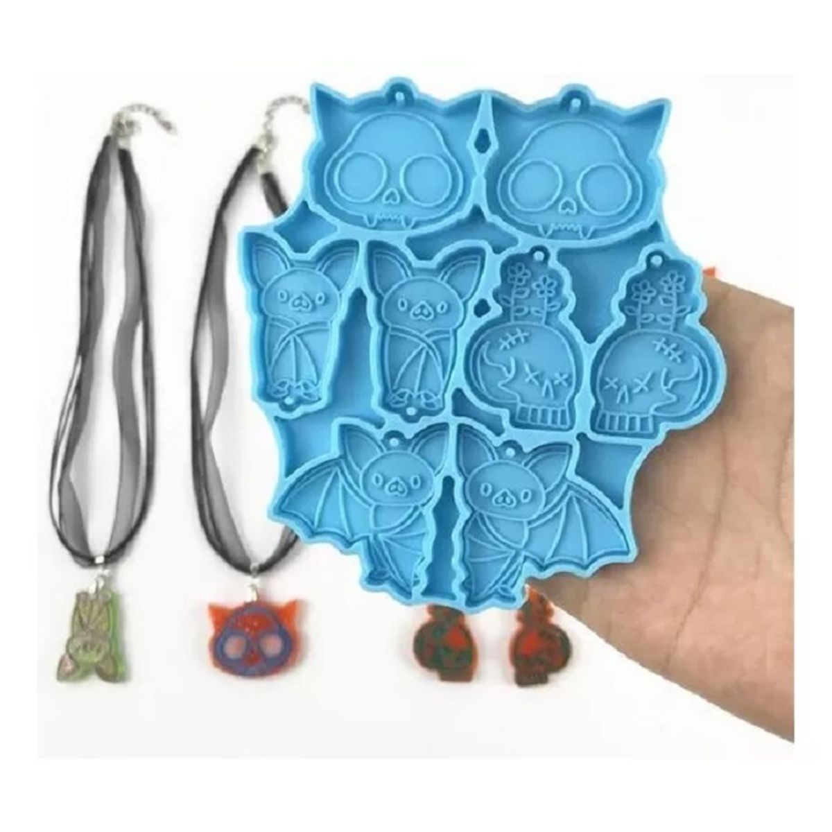 GENERICO - Molde Silicona Resina Uv Collar Llave Murcielago Y Calaveras