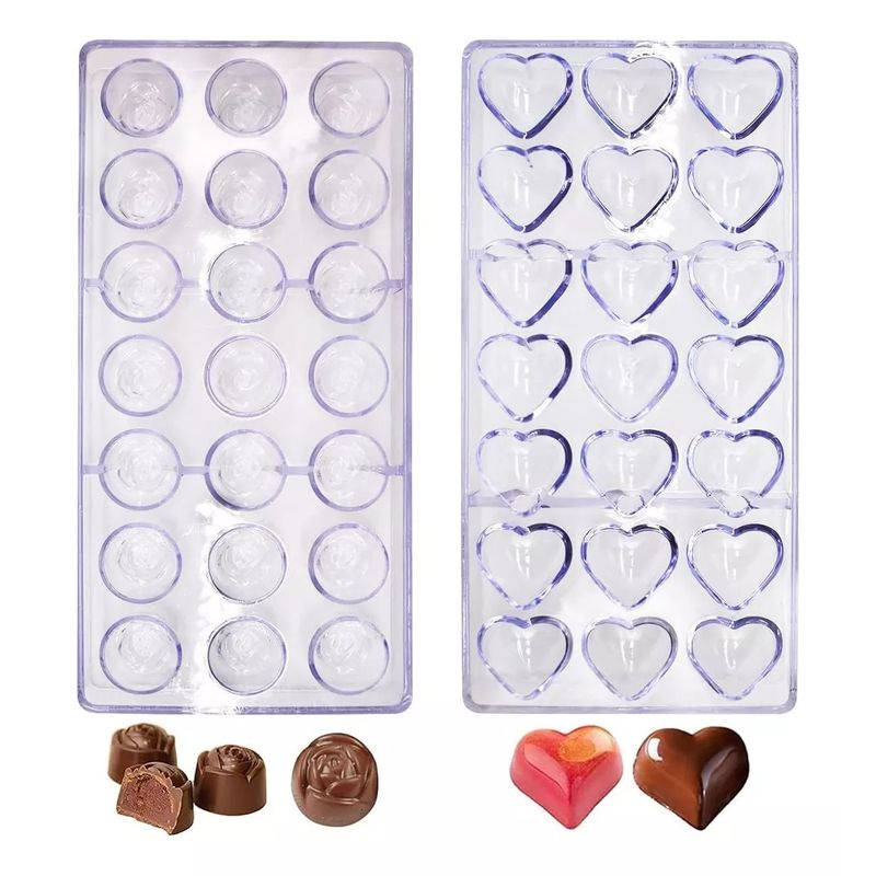 GENERICO - 2 Moldes Chocolate Rosas + Moldes Policarbonato Corazon
