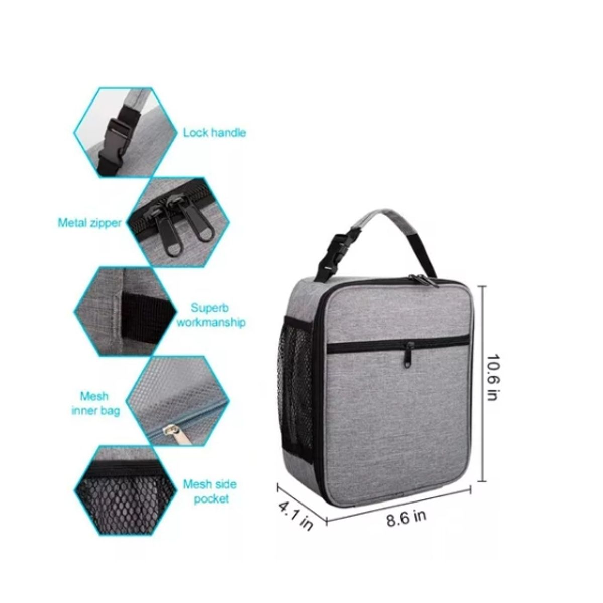 OFERTABKN - Lonchera Térmica Portátil Hombre Bolsa Del Almuerzo Gris