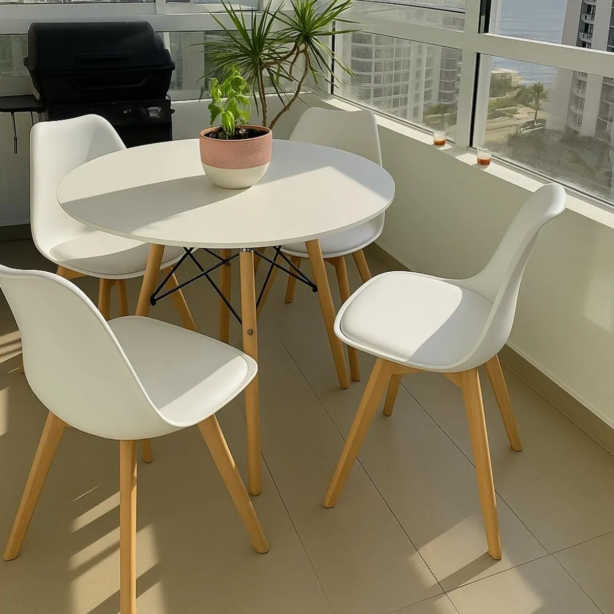 CORI CORI - Comedor Mesa Eames Blanca 100cm + 4 Sillas Tulip Blanca