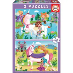 EDUCA - 18064 2X PUZZLE 20 PIEZAS UNICORNIO+HADAS