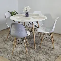 CORI CORI - Comedor Mesa Blanca 100cm + 4 Sillas Eames Blanco
