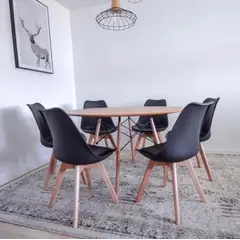 GENERICO - Comedor Mesa Wood 120cm + 6 Sillas Tulip Negro