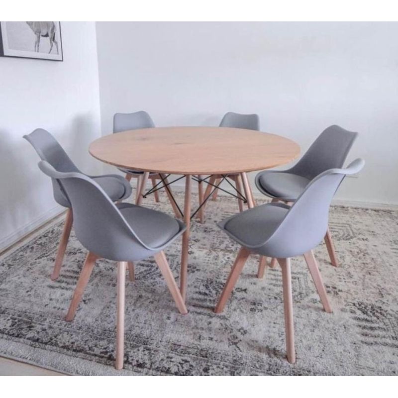 CORI CORI - Comedor Mesa Wood 120cm +  6 Sillas Tulip Grises