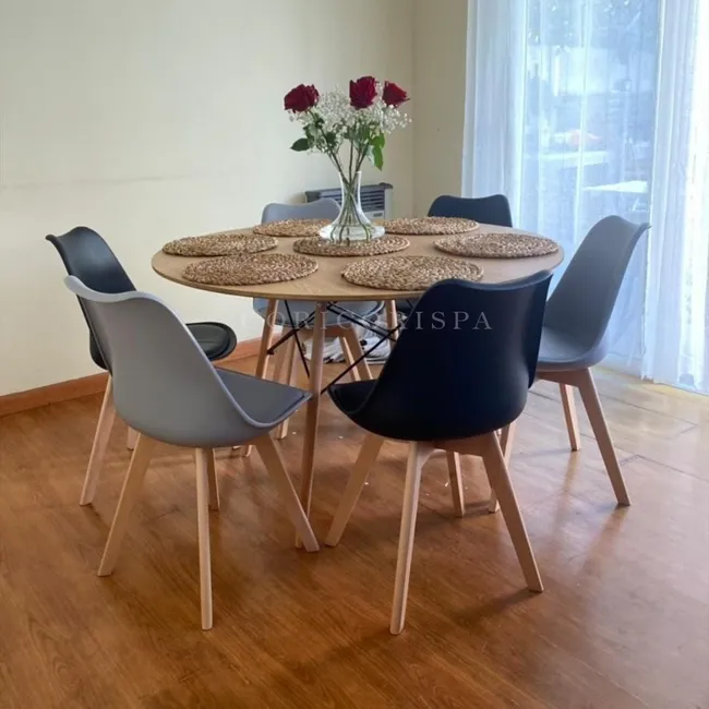 CORI CORI - Comedor Mesa Wood 120cm + 6 Sillas Tulip (3 negras y 3 Grises)
