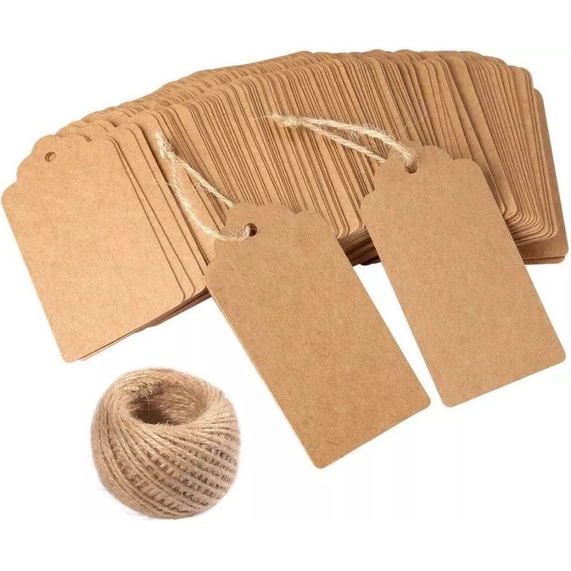 KUANGYE - 250 Pcs Etiquetas Papel Kraft Con Amarras 4 X 9 Cms