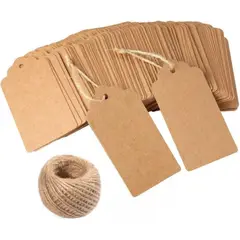 KUANGYE - 250 Pcs Etiquetas Papel Kraft Con Amarras 4 X 9 Cms