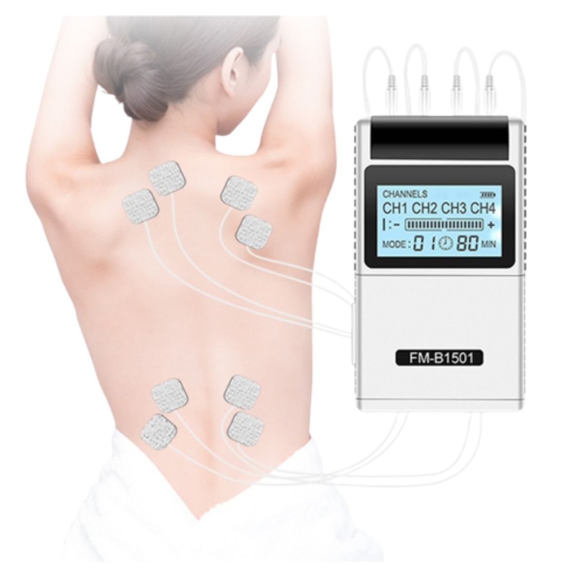 GENERICO - Electroestimulador Muscular Tens Ems 15 Modos 4 Canales 8 Electrodos