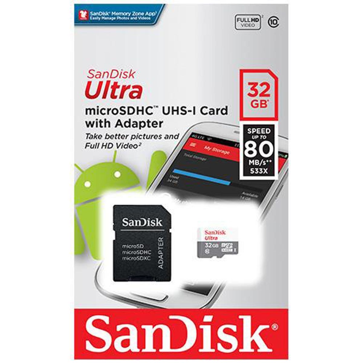 SANDISK - Tarjeta MicroSD 32GB Sandisk Ultra HC Clase 10/Adaptador SD.