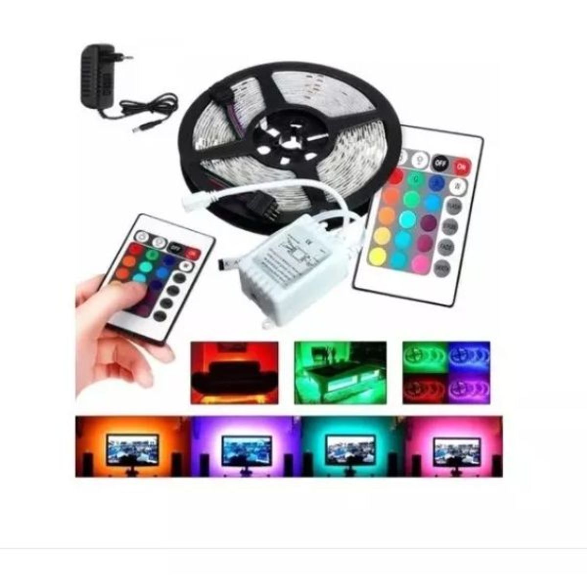 GENERICO - Cinta Tira Led 5 Metros Control + Transformador Decoración.
