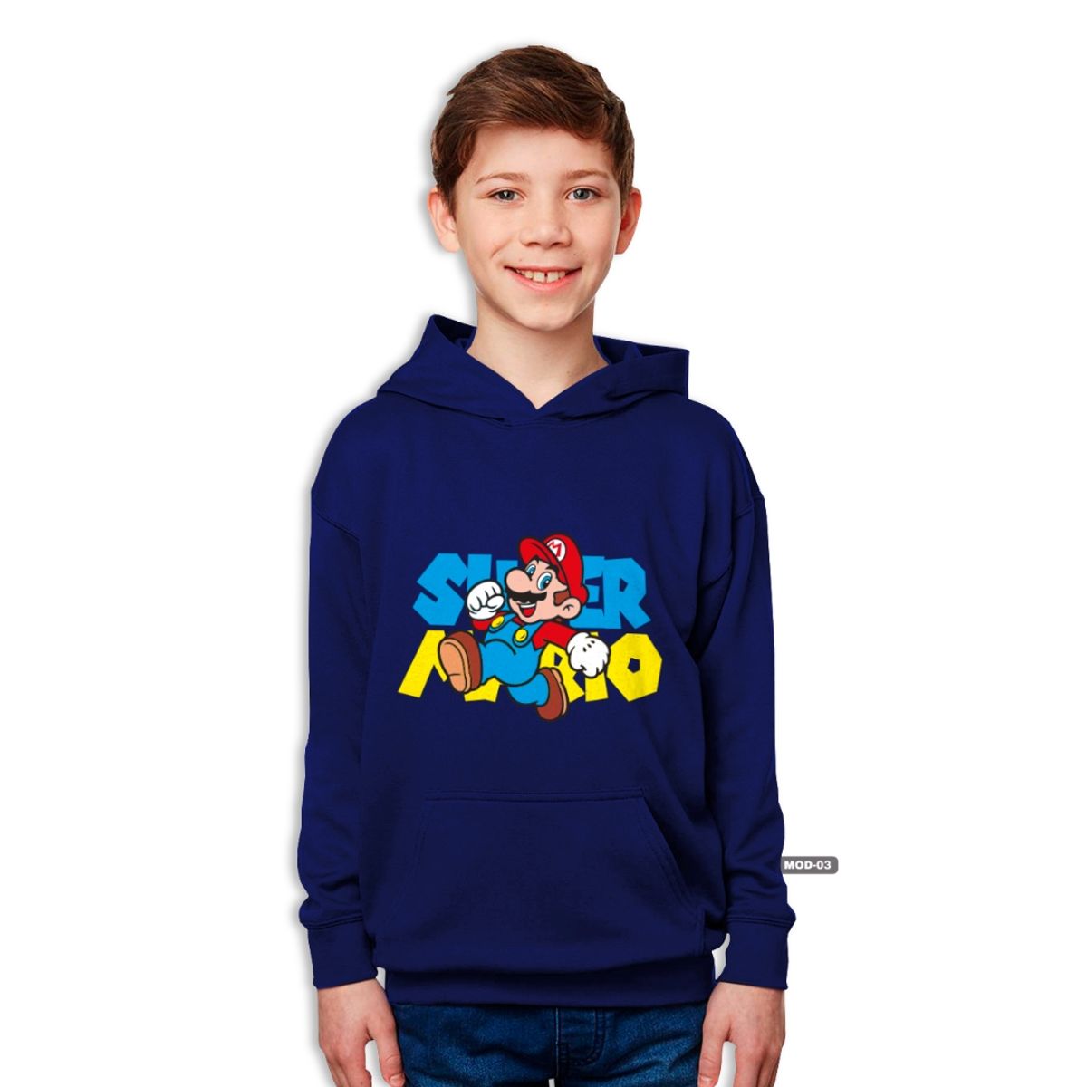 GENERICO - Poleron Canguro con Capucha Estampado Super Mario Bros