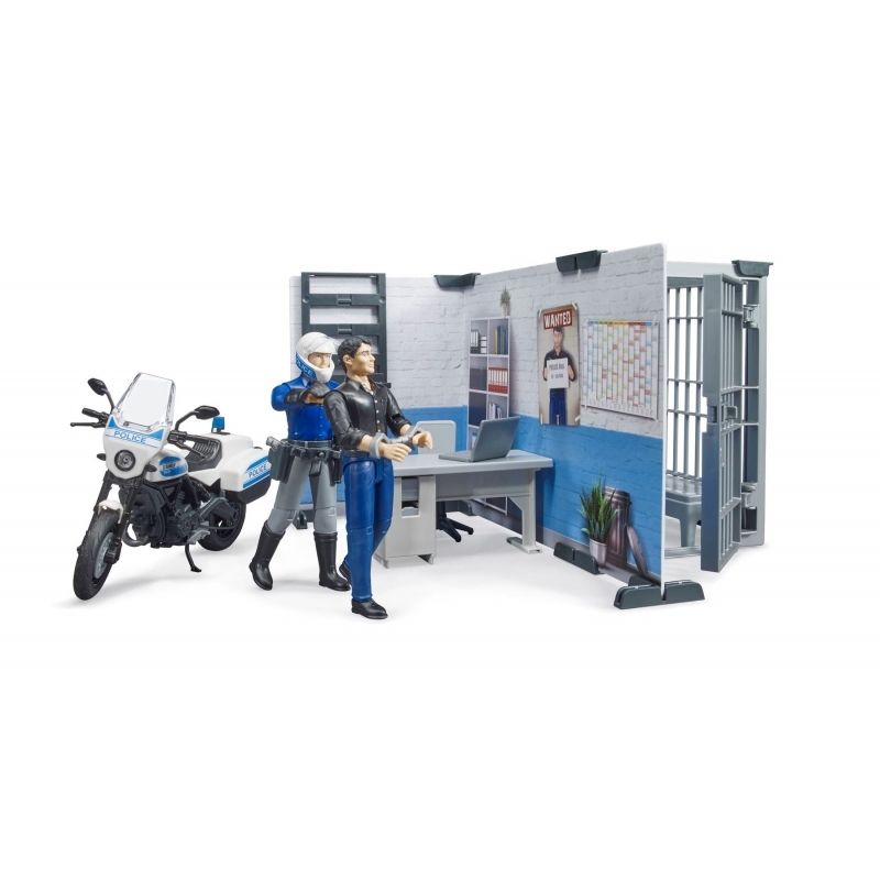 BRUDER - BRUDER 62732 BWORLD POLICE STATION WITH POLICE MOTORBIKE