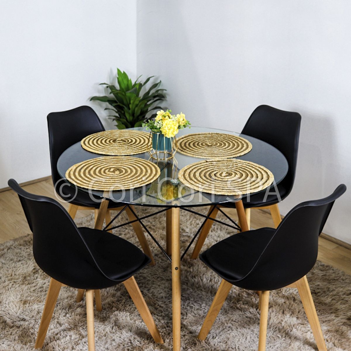 CORI CORI - Juego de Comedor Mesa Eames Vidrio 100 cm + 4 Tulip negro