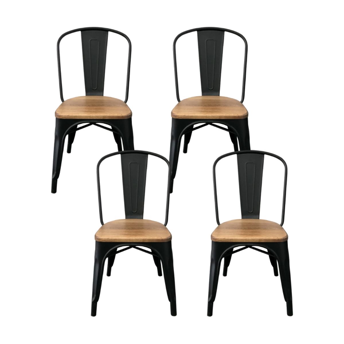 CORI CORI - Pack 4 Sillas Tolix Negro (Asiento Madera)