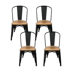 CORI CORI - Pack 4 Sillas tolix negro asiento madera replica