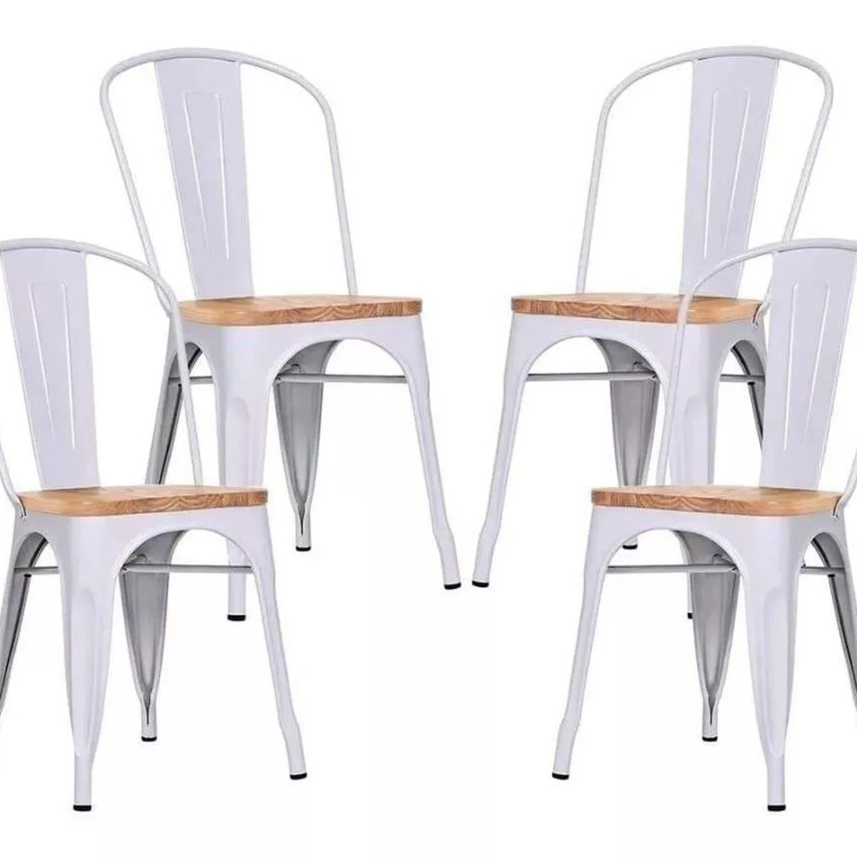 CORI CORI - Pack 4 Sillas Tolix Blanco (Asiento de Madera)