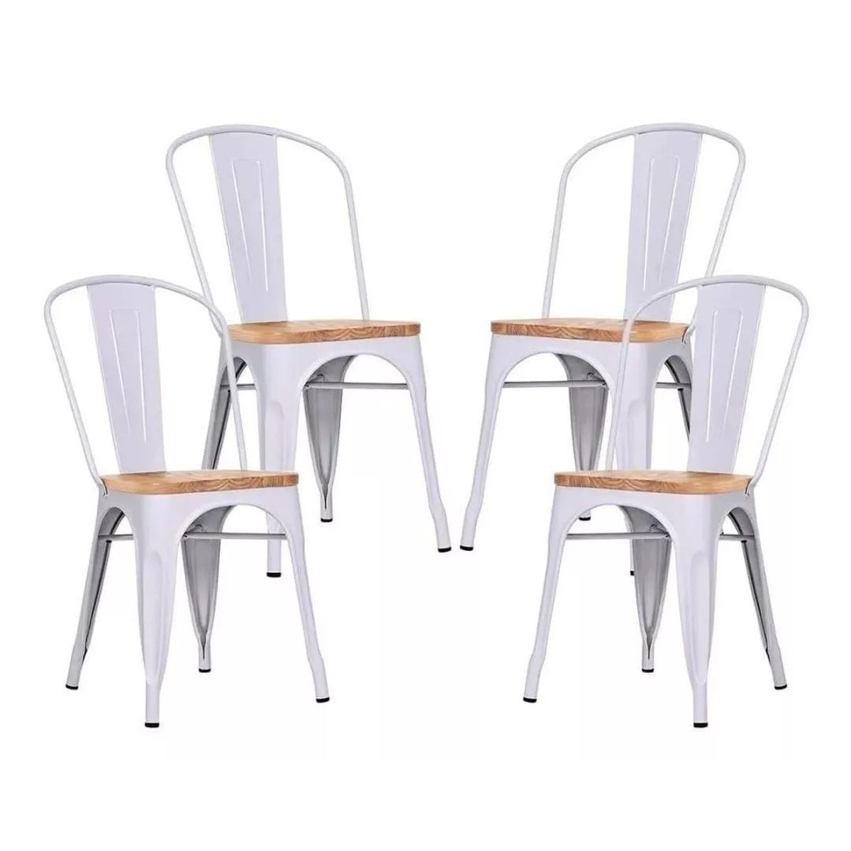 CORI CORI - Pack 4 Sillas Tolix Blanco (Asiento de Madera)