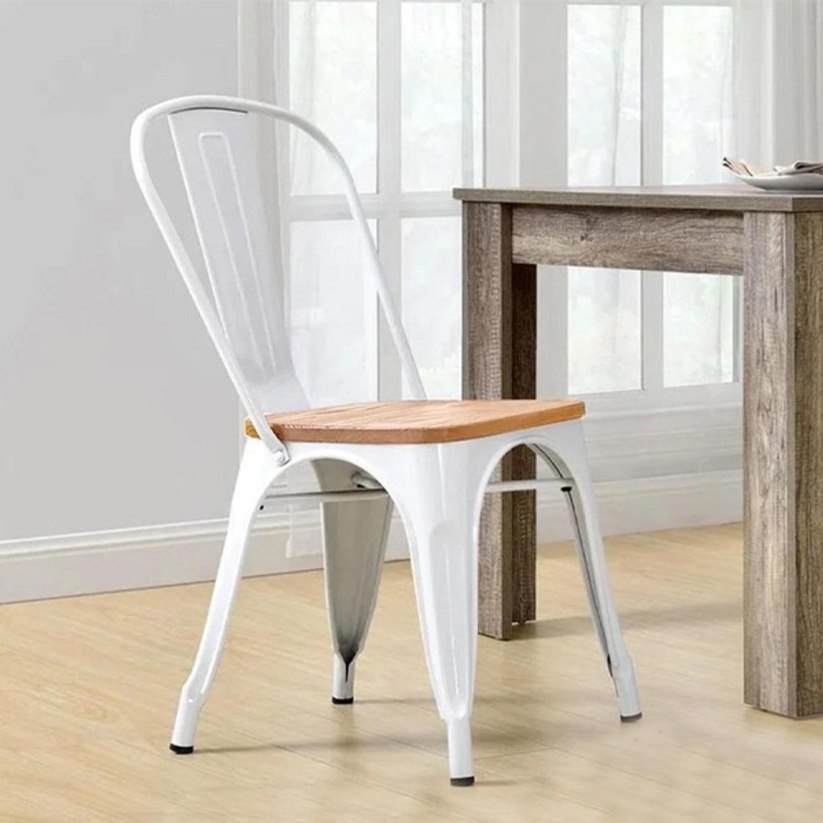 CORI CORI - Pack 4 Sillas Tolix Blanco (Asiento de Madera)