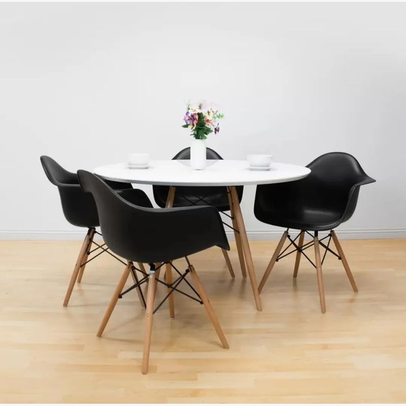 CORI CORI - Comedor Mesa Redonda Blanca 100cm + 4 Butacas Eames replica negro