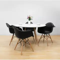 CORI CORI - Comedor Mesa Redonda Blanca 100cm + 4 Butacas Eames replica negro