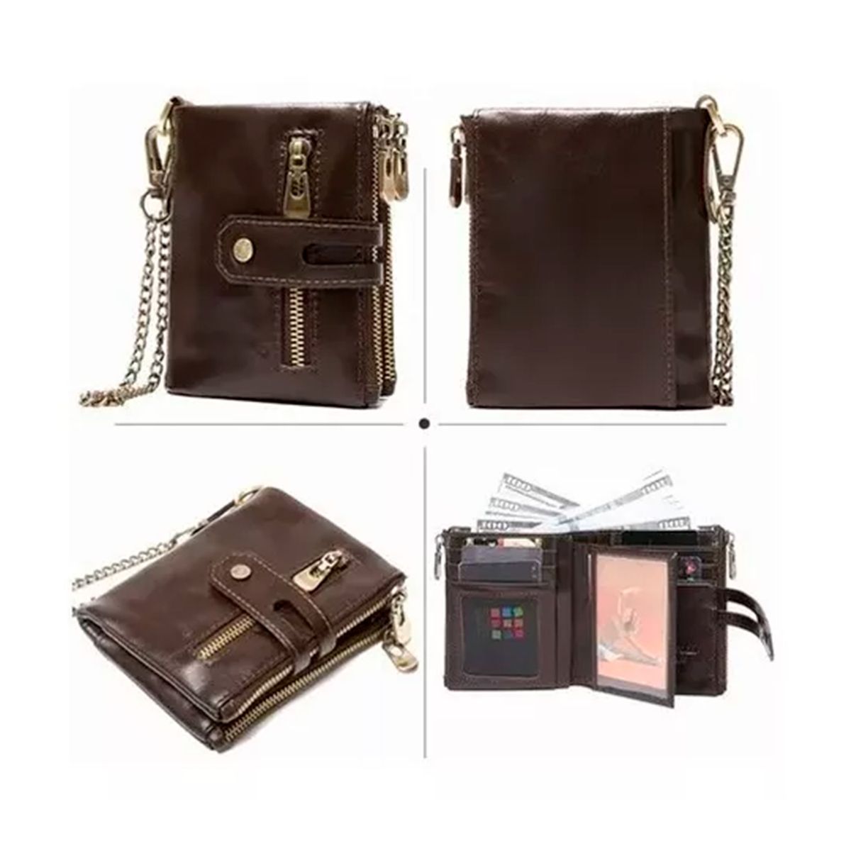 GENERICO - Billetera De Cuero Para Hombre Con Rfid Antirrobo