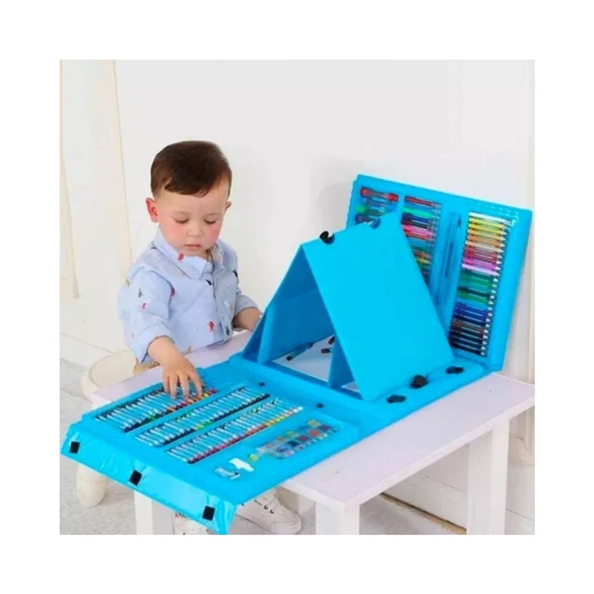 GENERICO - Set Dibujo 208 Piezas Infantil Aprendizaje Celeste