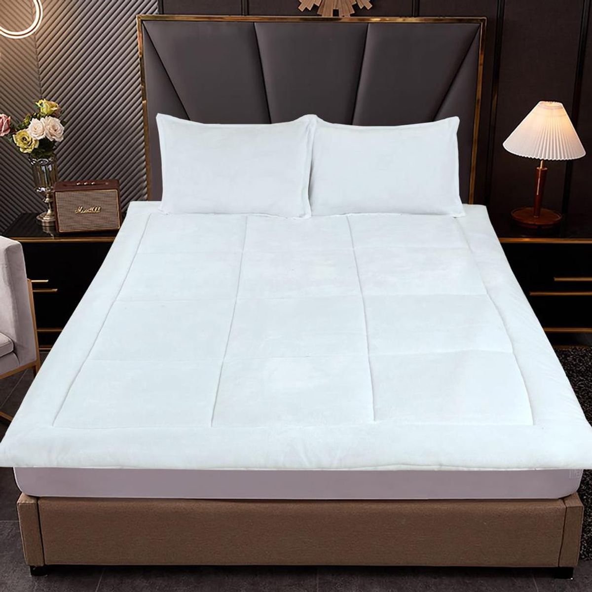 GENERICO - Cubrecolchón Grueso 1.5 Plazas + 1 funda de almohada - Blanco